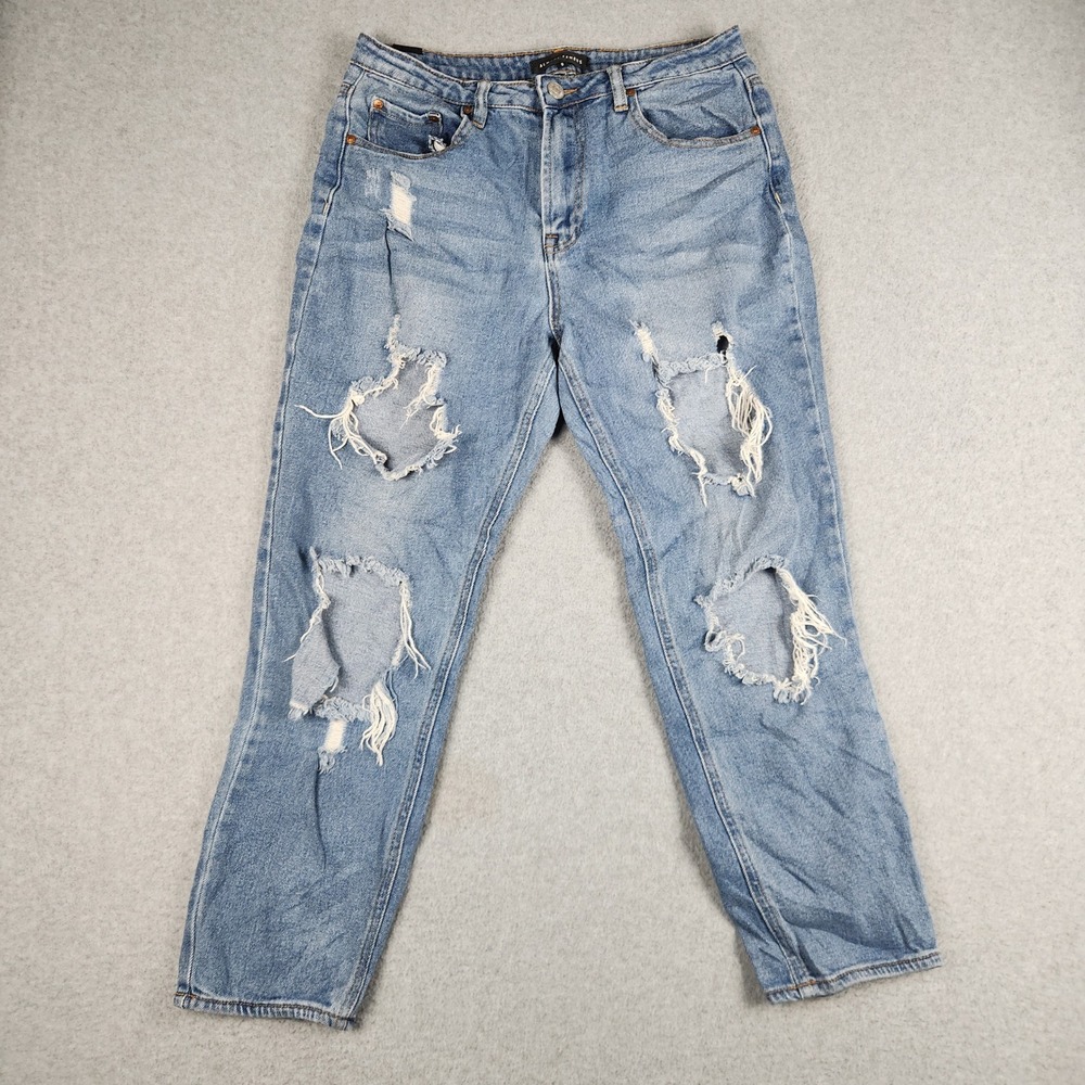Almost Famous Jeans Women 9 Blue Denim Relaxed Fit Boho Distressed Straight Leg